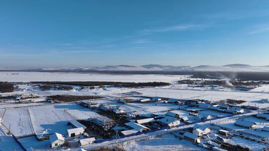 航拍内蒙古边塞4K雪村