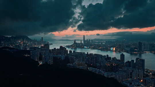 航拍香港城市夜景全景维港九龙新界视频素材模板下载