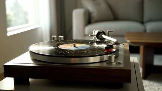 室内唱片机播放唱片画面