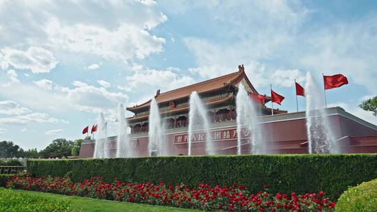 4K大气恢宏北京地标天安门宣传红旗升格视频素材模板下载