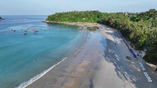 美丽热带海滩沙滩浪花海浪航拍