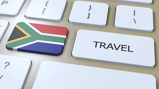 南非国旗和文字旅行按钮旅行到国家3D动画