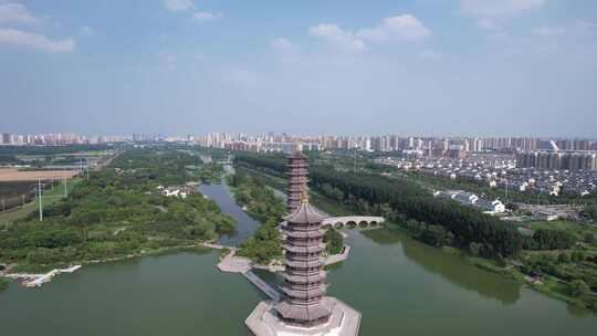 江苏宿迁城市地标建筑九龙七凤宝塔航拍