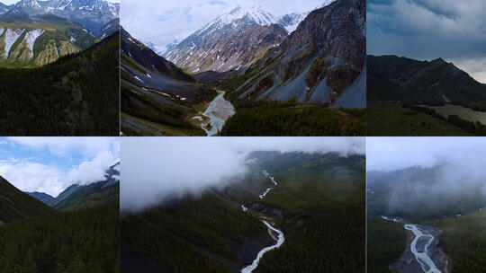 云雾雪山大自然流水风景