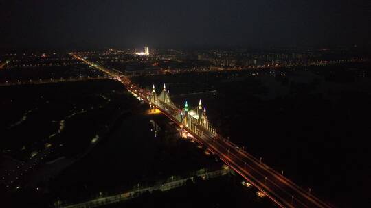 航拍北京昌平南环大桥夜景