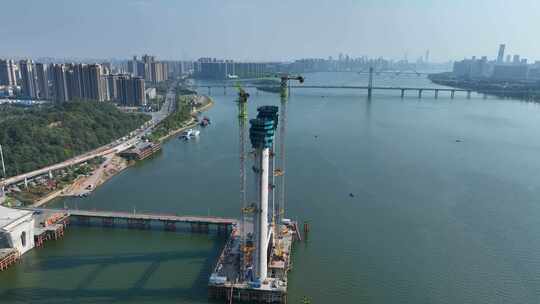 4K航拍长沙湘江河畔跨江大桥合集