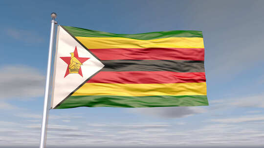 津巴布韦国旗动画与天空和云