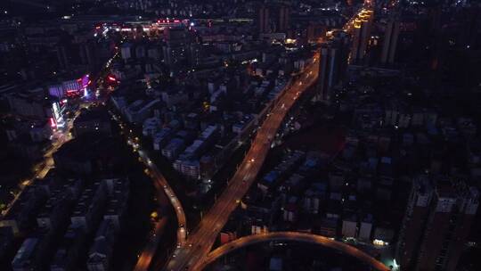 航拍城市交通衡阳湘江大桥立交桥夜景