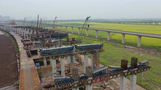 航拍武汉高架桥建设