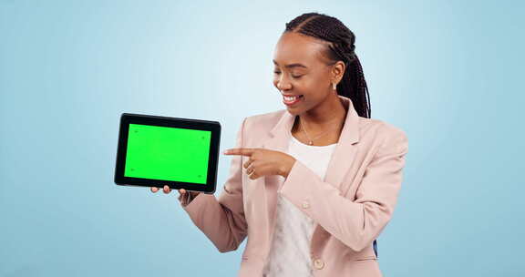 商业女性，平板电脑绿屏和人力资源网站模型