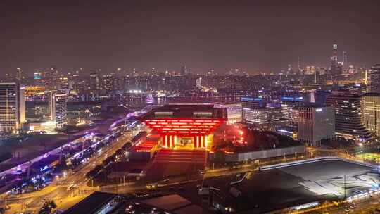 4k延时航拍上海中华艺术宫夜景