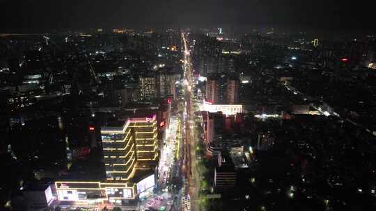 广东湛江城市夜景灯光交通城市大道航拍