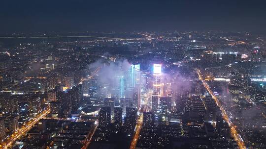 青岛商务区市北CBD夜景航拍