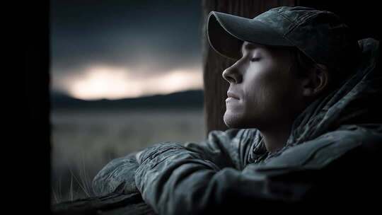 士兵眺望远方思考未来