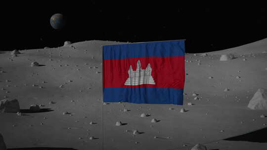 月球上的柬埔寨国旗|超高清|60fps视频素材模板下载