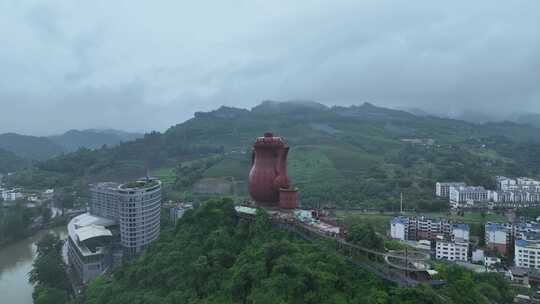 航拍贵州省遵义市湄潭县天下第一壶景观