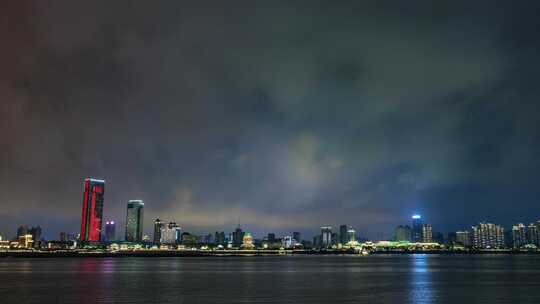 南昌城市天际线风光赣江建筑群夜景江景延时