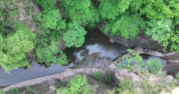 洛阳龙潭大峡谷旅游生态森林河流航拍景点