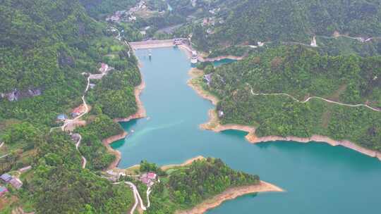 水库湖泊农田水利湖北恩施车坝河水库航拍