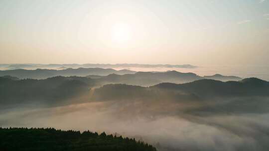 航拍四川南充嘉陵区云海之上