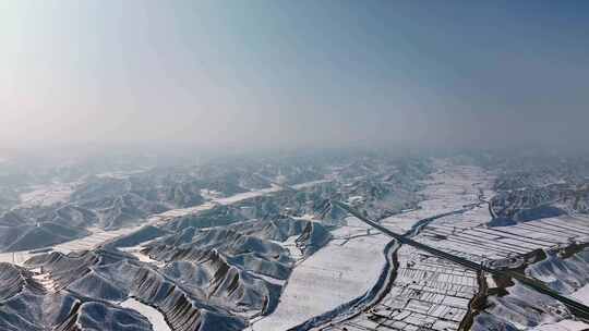 黄土高原航拍 西北农村 雪景