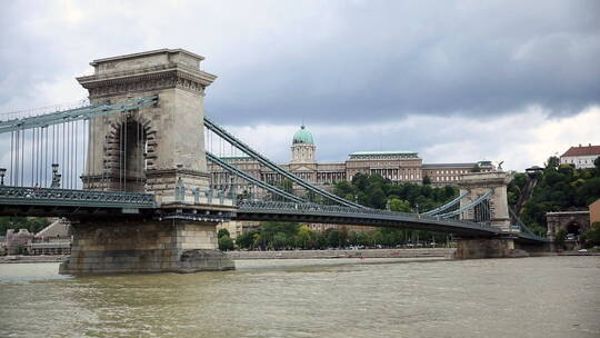 布达佩斯城链子桥与布达皇宫特写镜头
