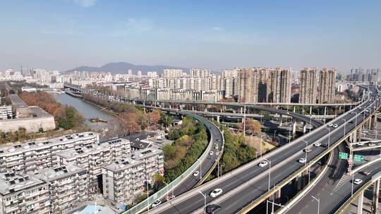 南京城市建筑应天大街高架桥航拍