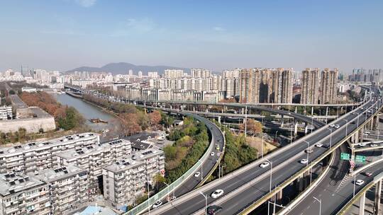 南京城市建筑应天大街高架桥航拍视频素材模板下载