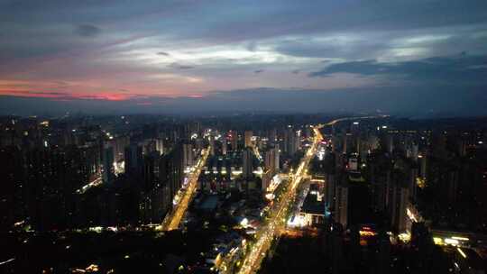 湖南衡阳市蒸湘区船山大道立交桥夜景4k航拍