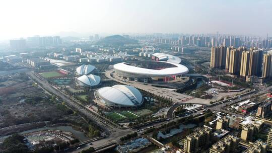 安徽省马鞍山市奥体中心冬季雪景航拍