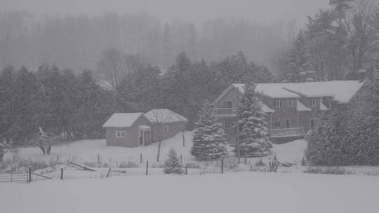 下雪的村庄特写