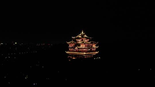 航拍杭州城隍阁夜景