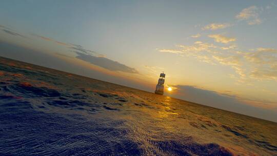 4k 黄昏夕阳下大海远去的帆船