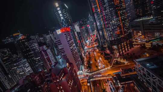 穿越机航拍香港街道车流城市夜景