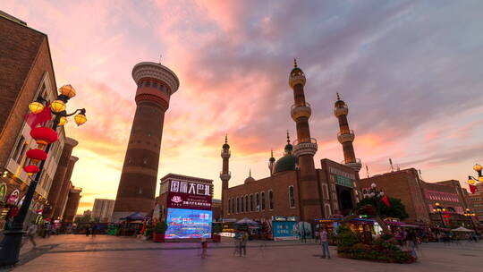 新疆乌鲁木齐国际大巴扎日转夜风光延时