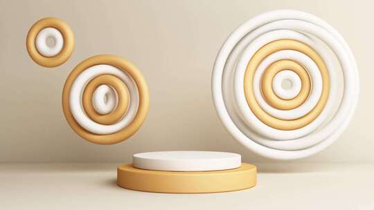 最小场景与讲台和抽象背景。金色和柔和的彩