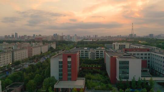 杭州钱塘区下沙大学城校园航拍视频素材模板下载