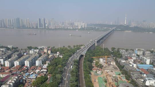航拍湖北武汉长江大桥视频素材模板下载