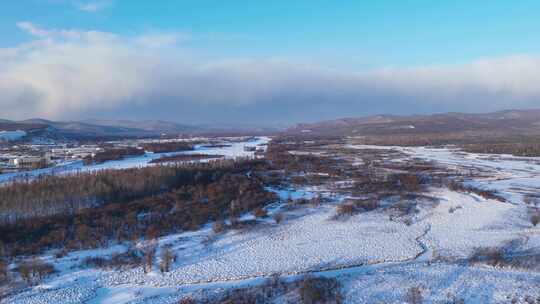 延时航拍大兴安岭冻土森林湿地雪景