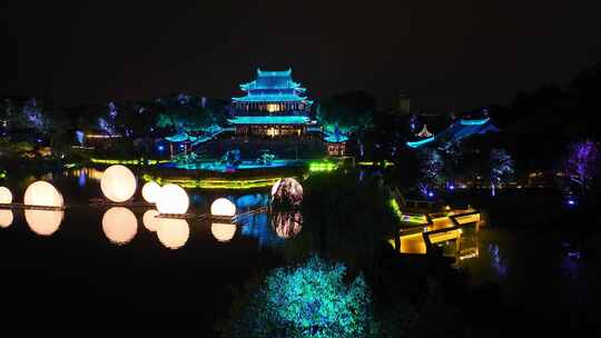 航拍苏州盘门景区中秋灯会夜景