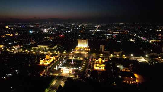 山东东营市政府夜景灯光航拍