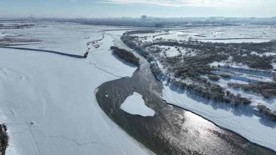 航拍呼伦贝尔冬季的海拉尔河-94