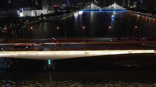 广州珠江的江湾大桥航拍视频素材模板下载