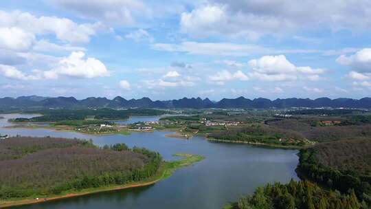 贵阳红枫湖湖泊自然风光航拍全景