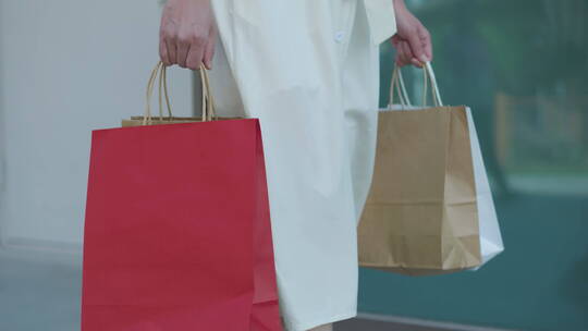 中国女性在商场购物手拎购物袋步行视频素材模板下载