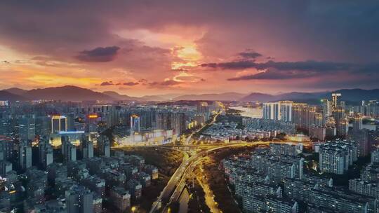 福州城市晚霞夜景航拍（仓山区爱琴海）视频素材模板下载