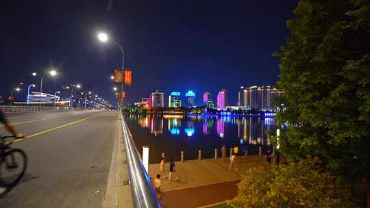 扬州西区明月湖大桥商圈车流灯光夜景