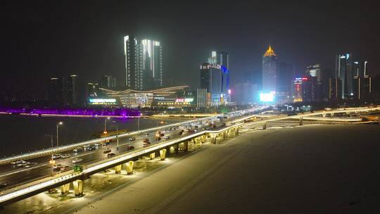 城市夜景 沈阳 夜景 五里河 浑河 车流 航拍