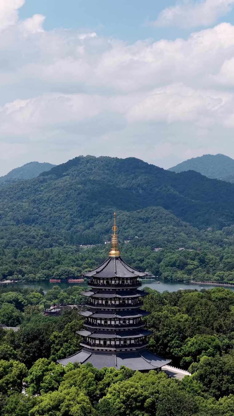 合集-杭州雷峰塔航拍竖屏