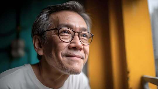 成熟男士面带微笑眺望远方